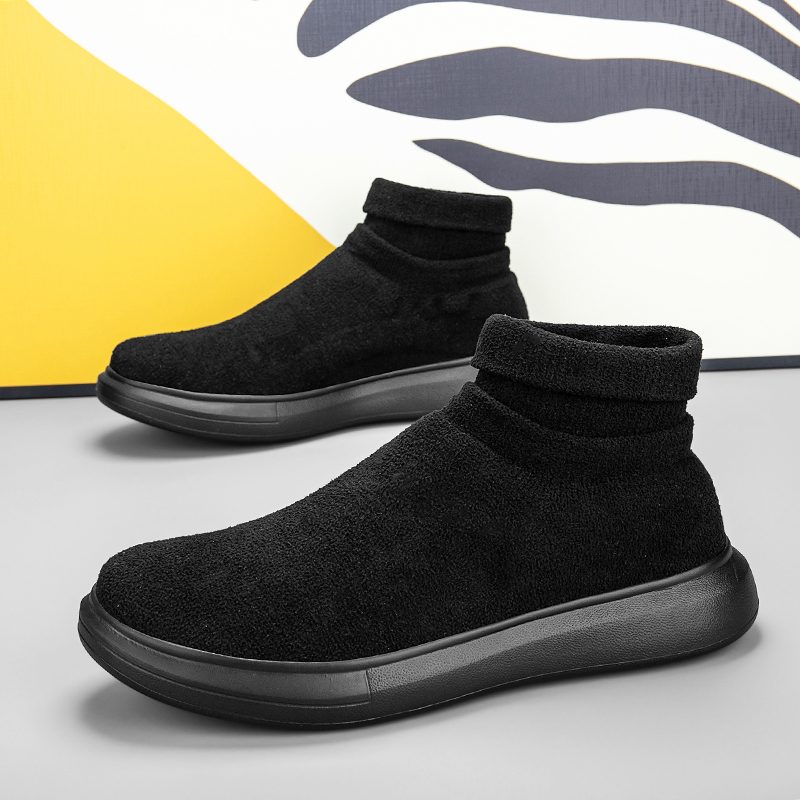 Black high-top winter cotton shoe with brushed lining